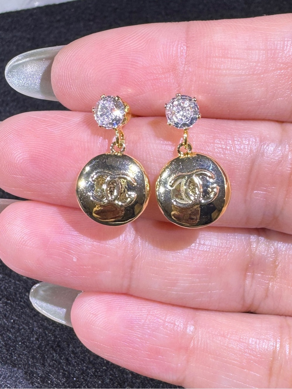 S925 Posts Gold Round Medallion CZ Drop Earrings